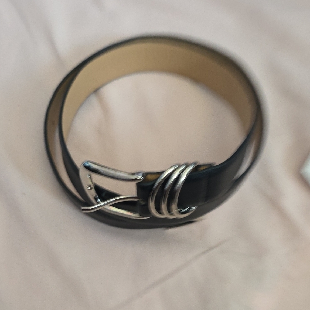 Women's Black Leather Belt with Silver Buckle By Jasgood, NWT - Picture 12 of 14